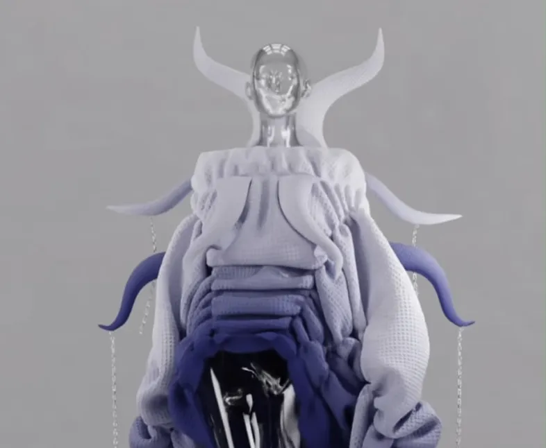 3D outfit of a gray and purple dress